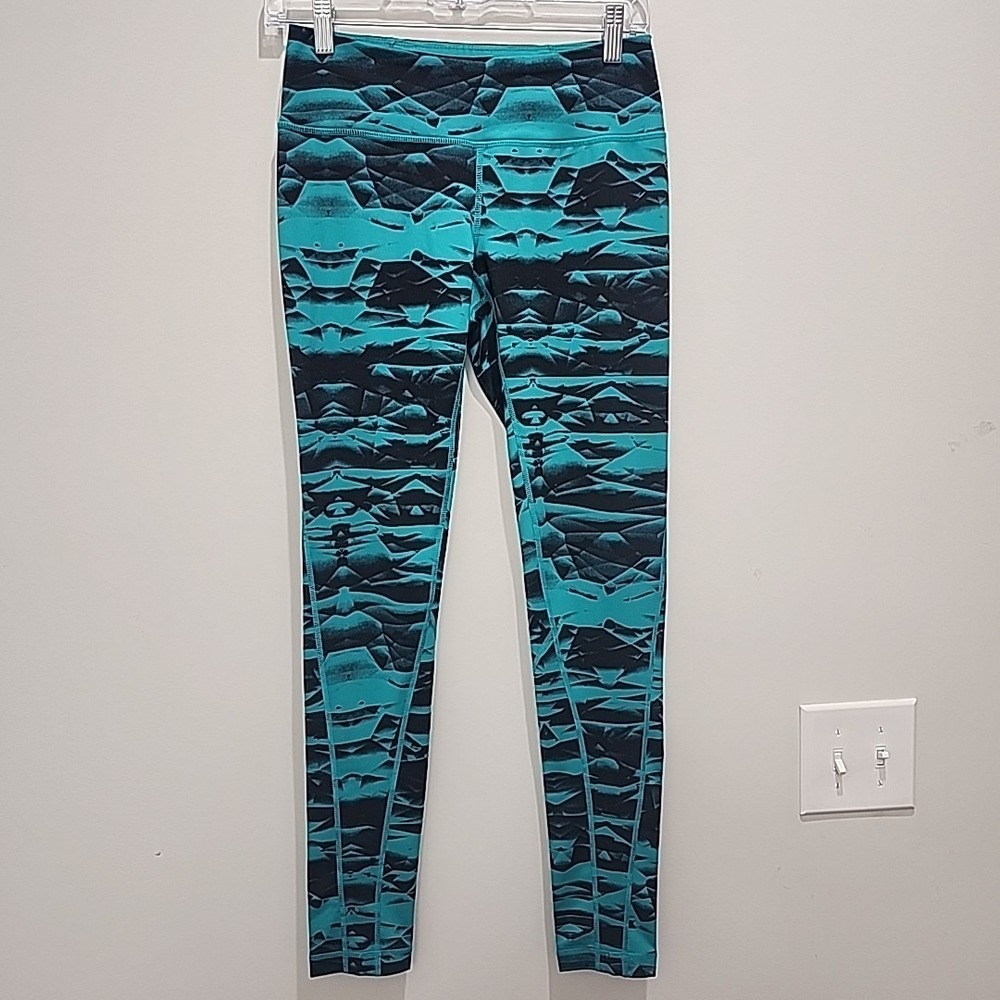 Zella Women's Workout Leggings Size Small Green Black Abstract Print Pants Yoga